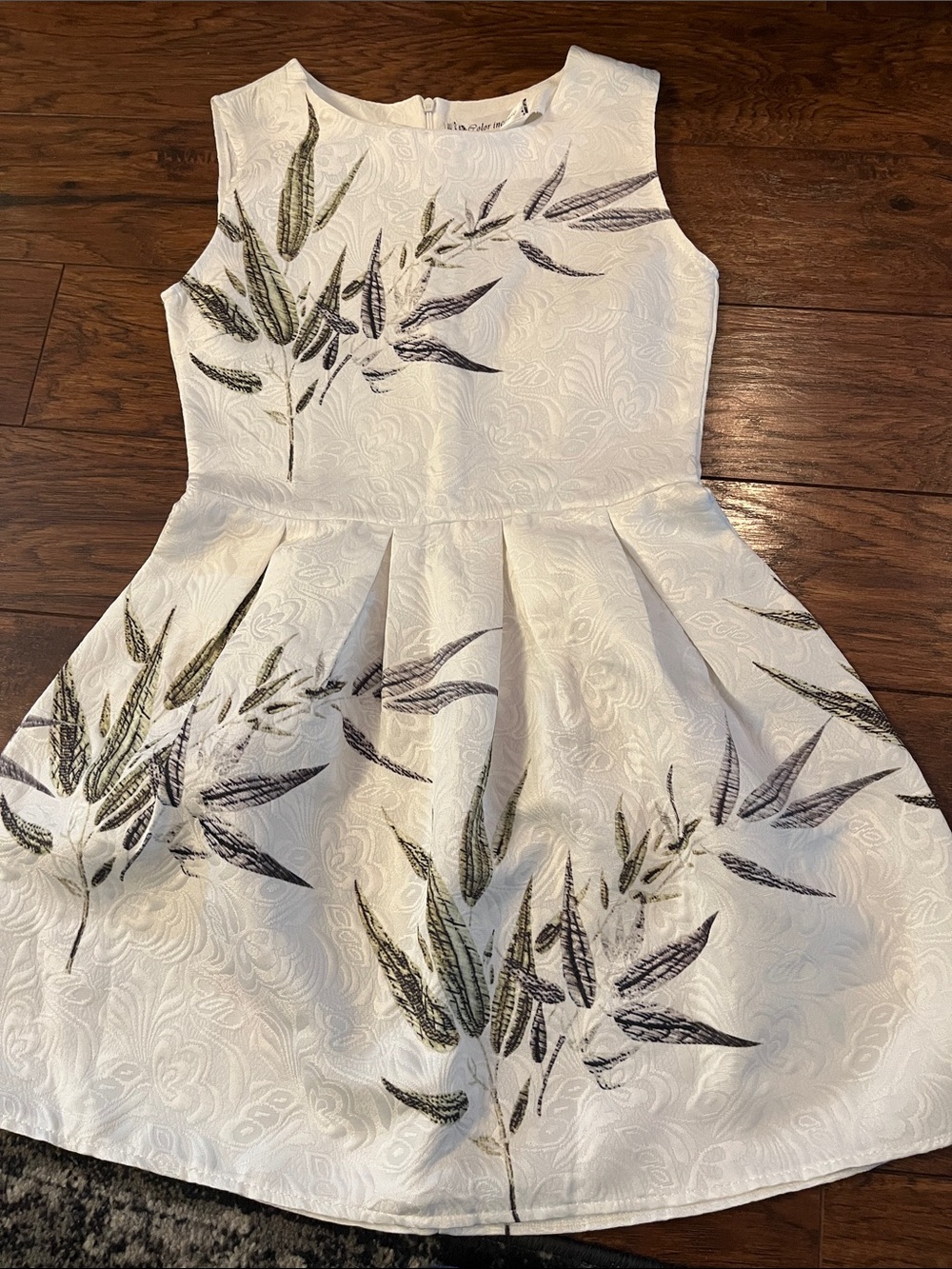 White Floral Jacquard Fit-and-Flare Dress